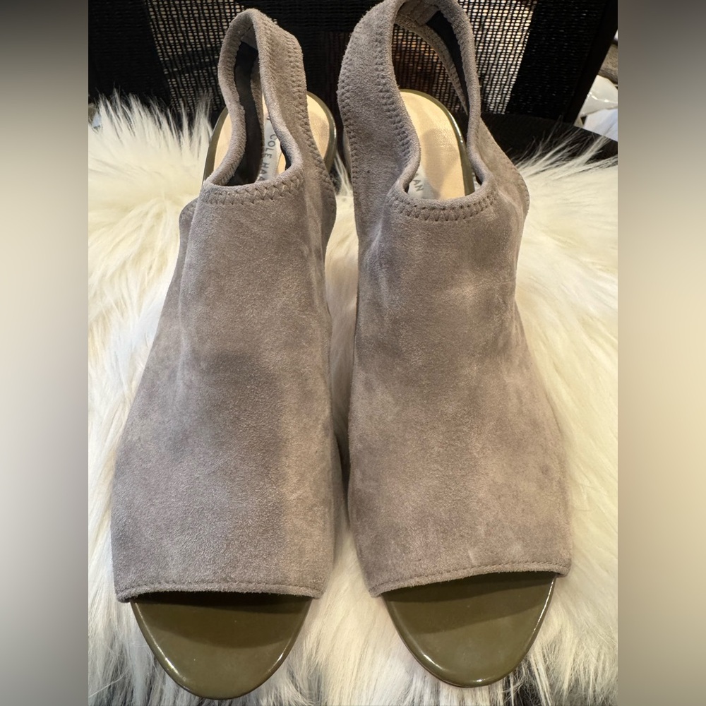 Cole Haan Gray Suede Open-Toe Slingback Heel